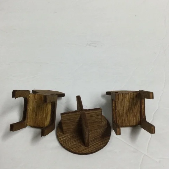 Vintage Miniature Wooden Dollhouse Furniture Sets 4 chairs & 2 round Tables - Picture 6 of 15